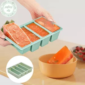PUSKY Bảo Quản Thực Phẩm Khuôn Làm Đá Silicon Khổng Lồ Tủ Đông Khay Có Nắp 4 Cubes Súp Cực Lớn Khuôn Làm Đá VN