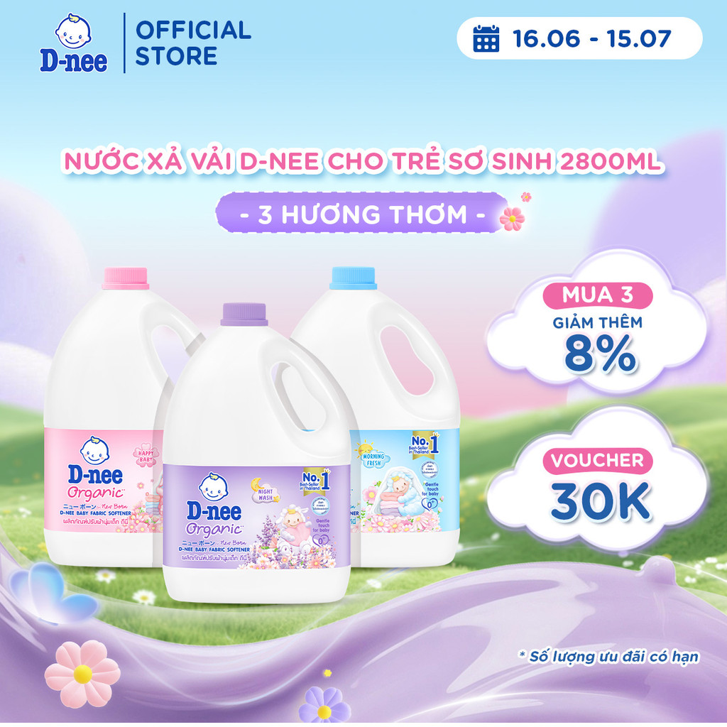 Nước xả vải D-nee cho trẻ sơ sinh, thơm lâu, giúp quần áo mềm mại phù hợp cho làn da nhạy cảm -Can 2800ml- 3 Hương thơm