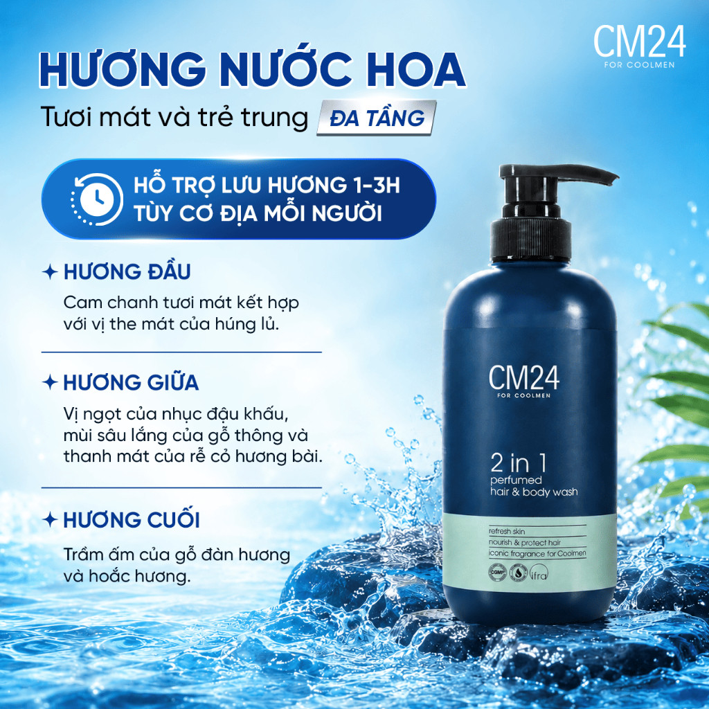 [DUY NHẤT 7.7] Sữa Tắm Gội Hương Nước Hoa Nam Tính Cuốn Hút CM24 FOR COOLMEN Sạch Sâu, Dưỡng Ẩm 500ml