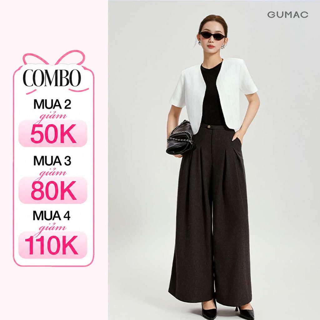Quần Tây Ống Rộng Nữ GUMAC Bản Lưng Nhỏ Chờm Quai Dê Cài Nút Có Túi Xéo Trẻ Trung QG04072