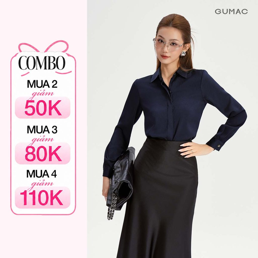 Áo Sơ Mi Nữ GUMAC Tay Dài Kiểu Basic Chất Lụa Mềm Mát Thiết Kế Lai Bầu Nẹp Đôi BAE00003