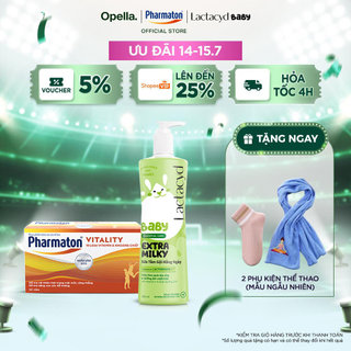 Bộ 1 Thực Phẩm Bảo Vệ Sức Khỏe Pharmaton Vitality Dạng Vỉ Tiện Lợi Hộp 50 Viên + Sữa Tắm Gội Trẻ Em Lactacyd Milky 500ml