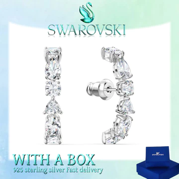 Đại lý mua cao cấp cho trang sức Swarovski làm bằng bạc nguyên chất Bông tai nữ thời trang bạc S925 Trắng kim cương Quần vợt Bông tai cao cấp Quà tặng sinh nhật