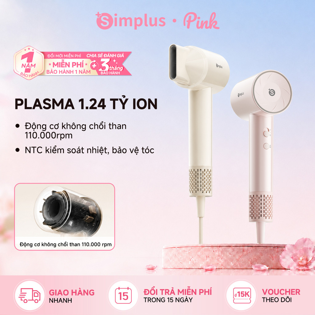 Máy sấy tóc Simplus tốc độ cao 12.4 tỷ ion plasma 8 chế độ sấy 110K rpm động cơ không chổi than siêu nhẹ di động CFJH014