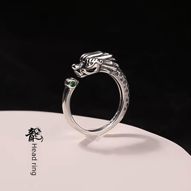 nhẫn nam S925 Bạc Rồng Đầu Nhẫn Nam Nữ Quốc Gia Hợp Thời Trang Nhẹ Sang Trọng Retro Cá Tính Phong Cách Trung Hoa Natal Rồng Năm Độc Đoán Mở Nhẫn