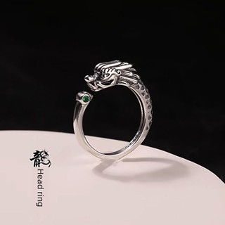 nhẫn nam S925 Bạc Rồng Đầu Nhẫn Nam Nữ Quốc Gia Hợp Thời Trang Nhẹ Sang Trọng Retro Cá Tính Phong Cách Trung Hoa Natal Rồng Năm Độc Đoán Mở Nhẫn
