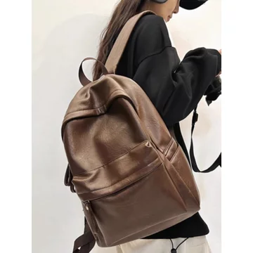 Women's Minimalist PU Leather Backpack – Water-Resistant, for School