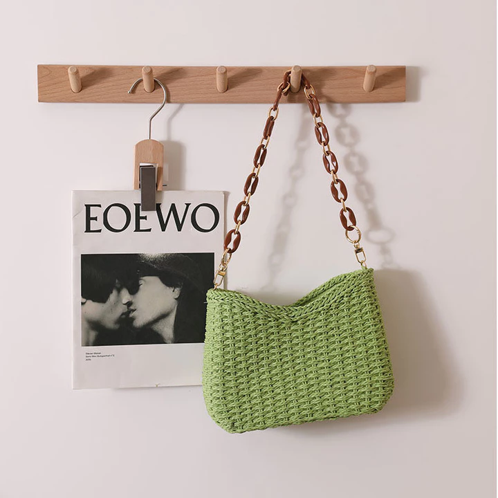Women's Minimalist Woven Straw Bag – for the Beach, Purple – 2