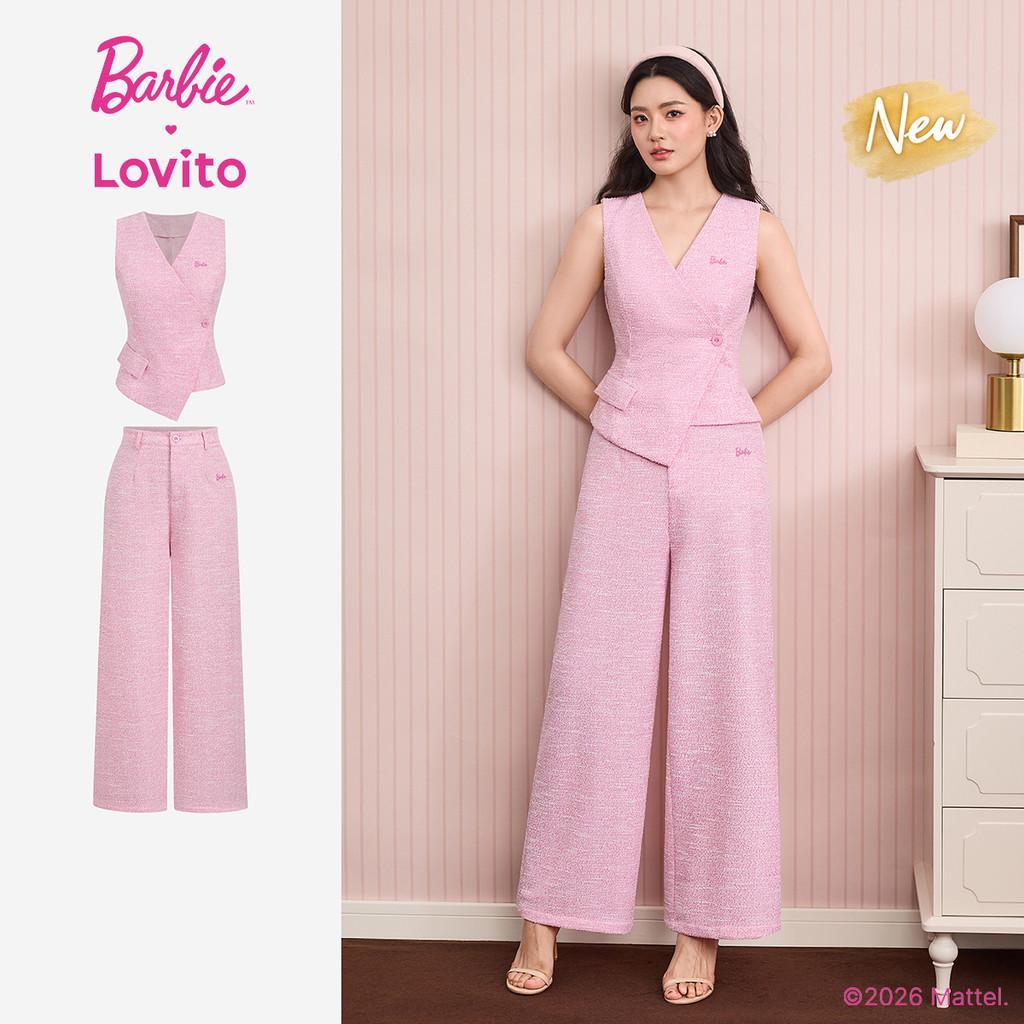 (New Arrival) Barbie™ X Lovito Quần hoặc áo nữ màu hồng xuân hè thêu cúc PSBL6PAD020