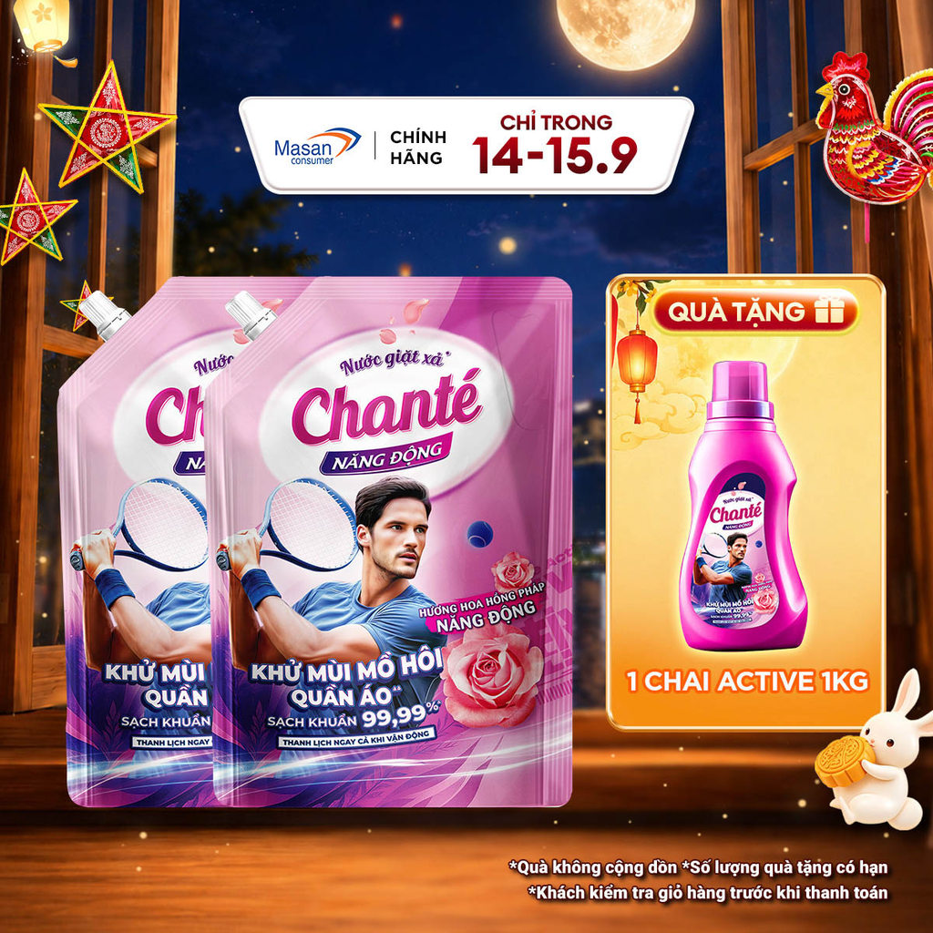 Combo 2 Nước giặt xả Chanté Active cao cấp 8 trong 1 túi x 3.2kg