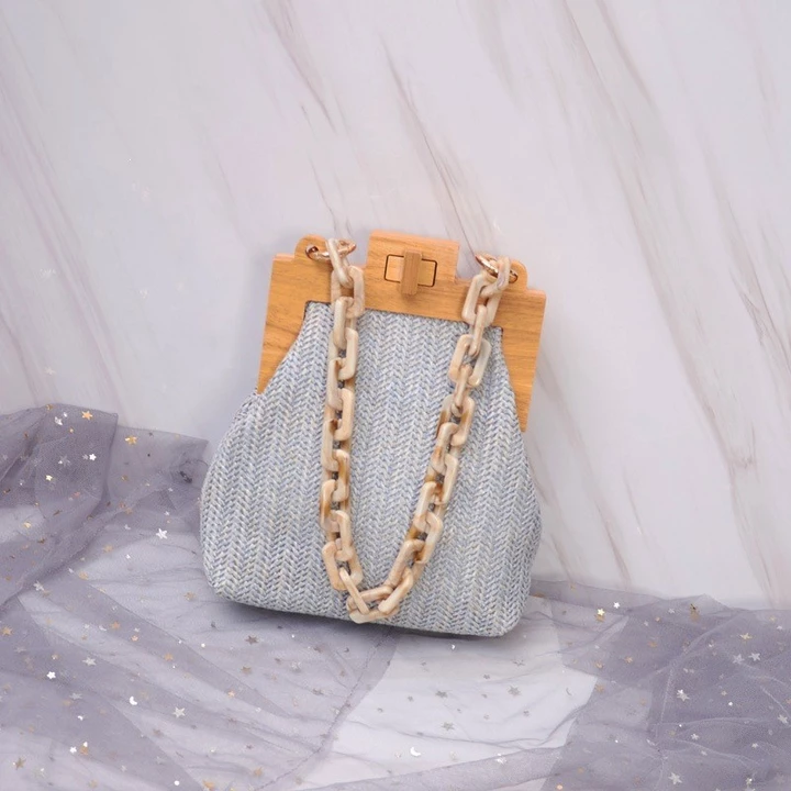 Women's Korean-Style Woven Straw Crossbody Bag – Chain Strap – 7