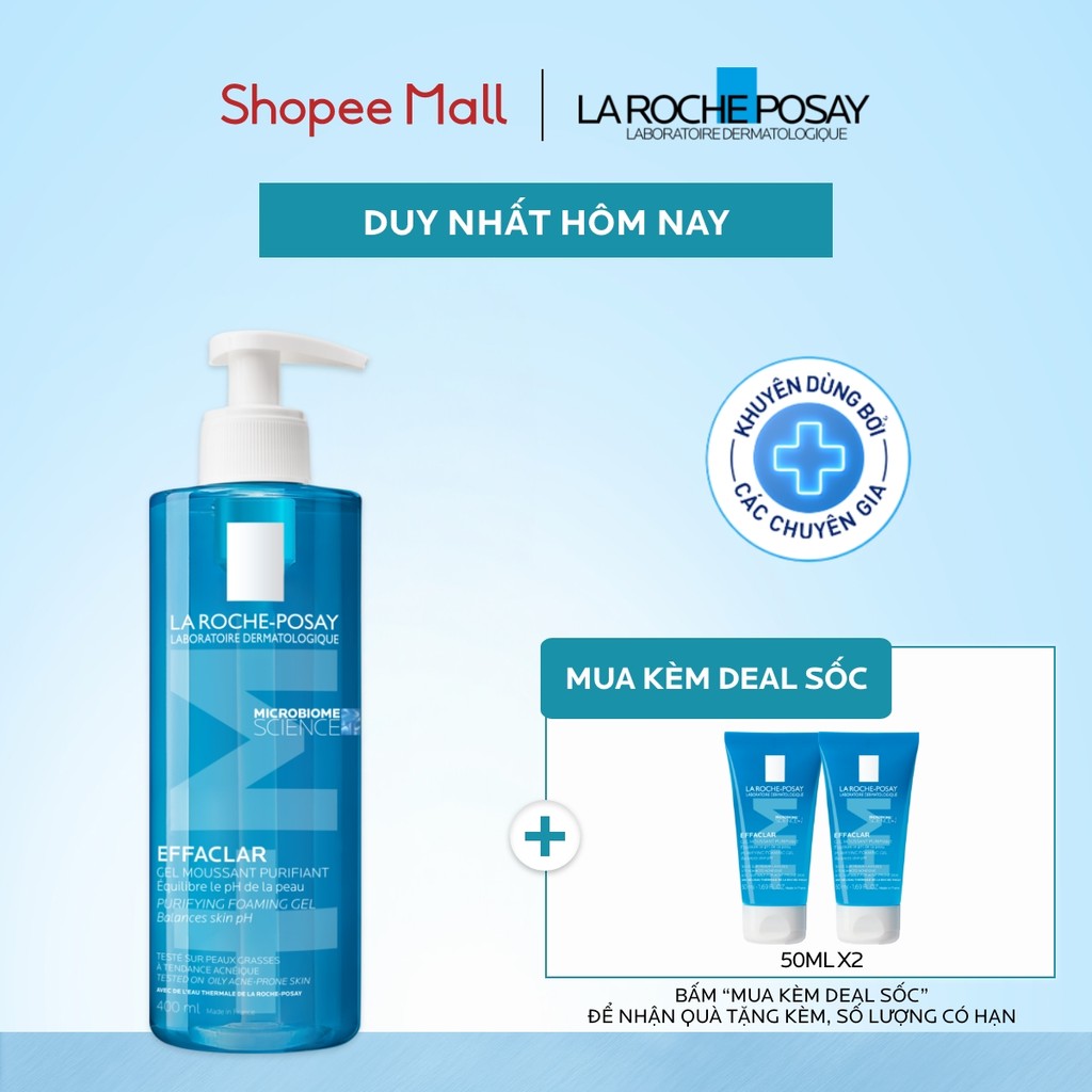 Gel rửa mặt sạch sâu giảm mụn cho da dầu mụn nhạy cảm La Roche-Posay Effaclar Foaming Gel 400ml