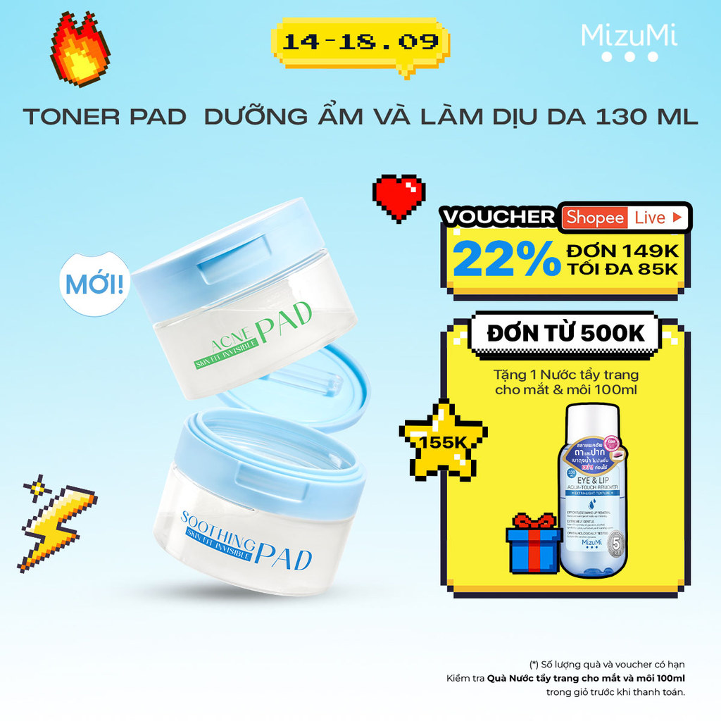 [MỚI] MizuMi Toner Pad Skin Fit Invisible Pad mỏng nhẹ dưỡng ẩm làm mát tức thì 130ml (80 pads)