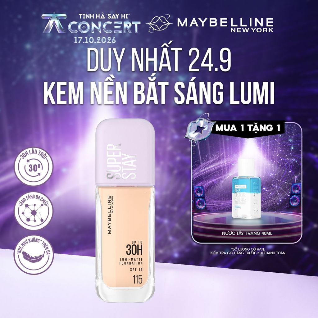 Kem nền bắt sáng Superstay Lumi Matte 30H che phủ siêu nhẹ mặt Maybelline New York 35ml [MỚI]