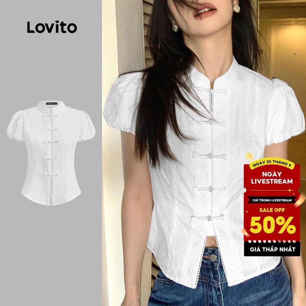 Áo sơ mi Lovito Phong cách thường ngày màu trơn có nút cho nữ L125AD369