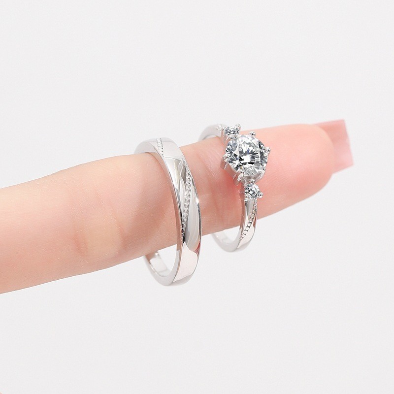 Bán Buôn Moissanite Cặp Đôi Nhẫn Cầu Hôn Nhẫn Mô Phỏng Kim Cương Nhẫn Nam Nữ Đơn Giản Cặp Moissanite Nhẫn Cưới Chính Hãng