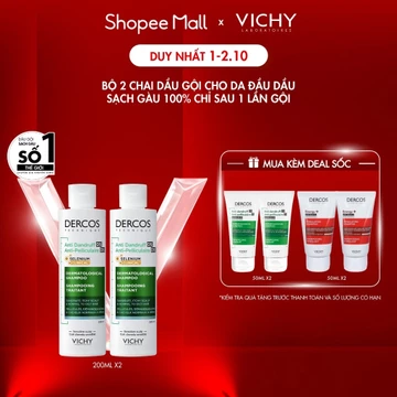 Bộ 2 Dầu gội sạch gàu Dercos VICHY 100% chỉ sau 1 lần gội dành cho da dầu ngứa SỐ1 Việt Nam chuyên gia khuyên dùng 200ml