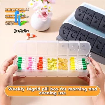 Hộp đựng thuốc Vitamin GOFIDIN, Hộp đựng máy tính bảng đựng thuốc hàng tuần hai lớp 7 ngày, Hộp đựng đồ trang sức Mini có ngăn đựng thuốc Hộp chia thuốc chống rò rỉ cho du lịch
