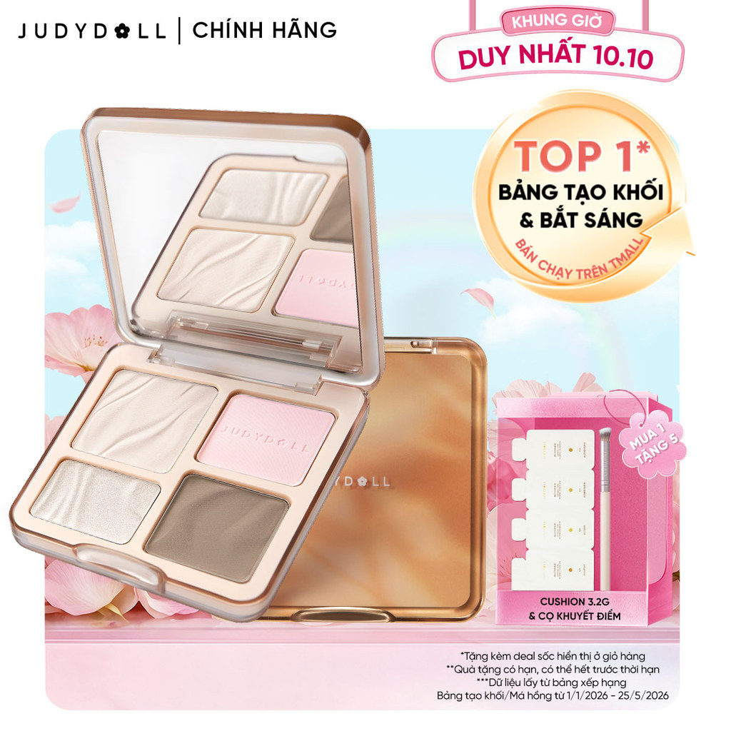 JUDYDOLL Phấn bắt sáng tạo khối 4 ô Highlight Contour Palette Tự nhiên Lâu trôi Chống nước 9g