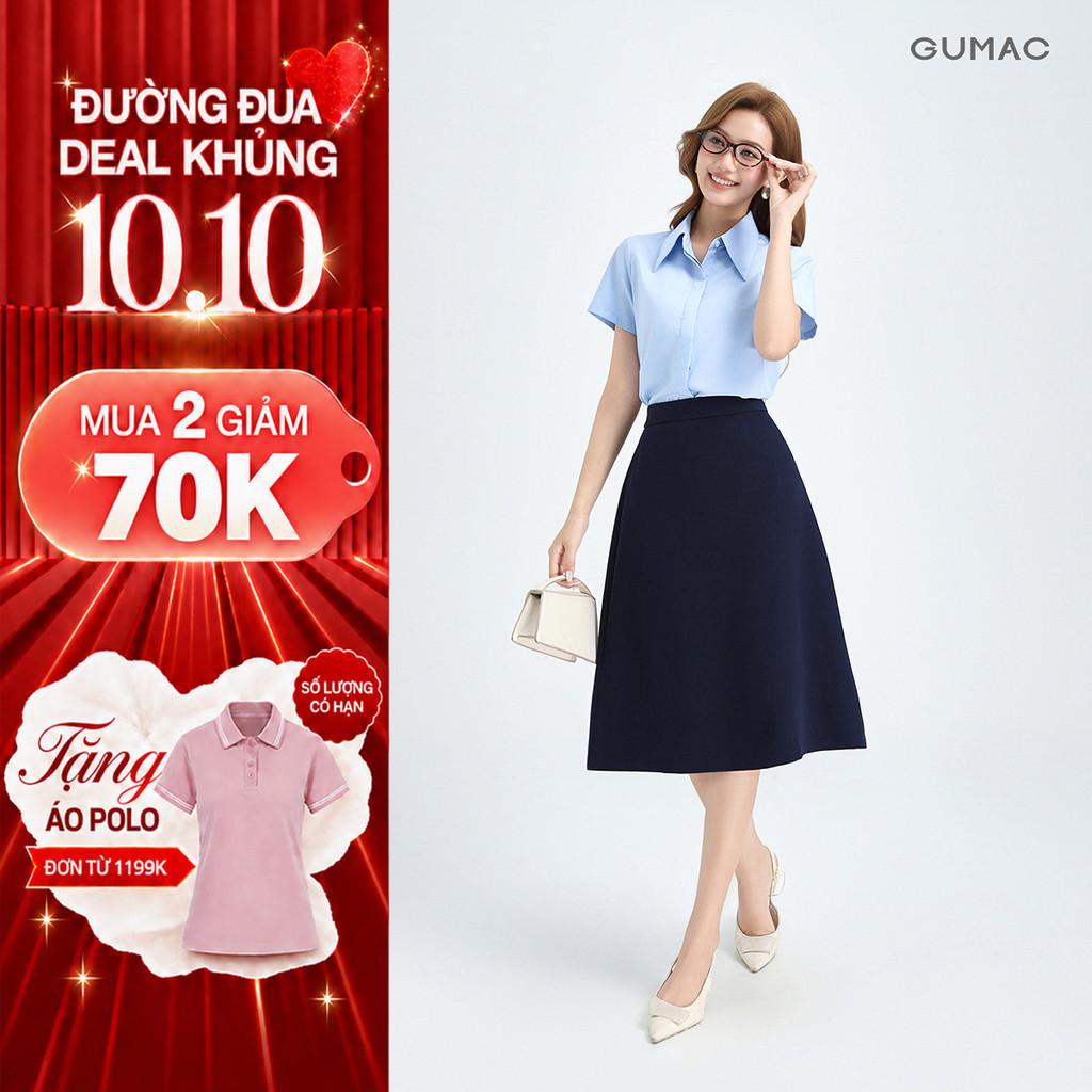 [VOUCHER 70K] Chân Váy A Nữ GUMAC Chân Váy Công Sở Có Túi Lưng Cao Vải Tuyết Mưa Thanh Lịch BVE00013