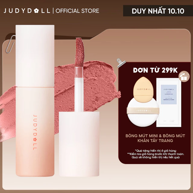 Son Kem Bùn JUDYDOLL Lip Mud Mịn lì Mờ Vân Môi Che phủ nền môi tốt Không khô môi Lâu trôi 3,3g