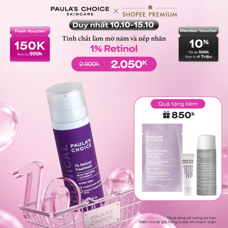 [HSD: 08/2027] Tinh chất làm mờ nám và nếp nhăn Paula's Choice Clinical 1% Retinol Treatment 30ml 8010