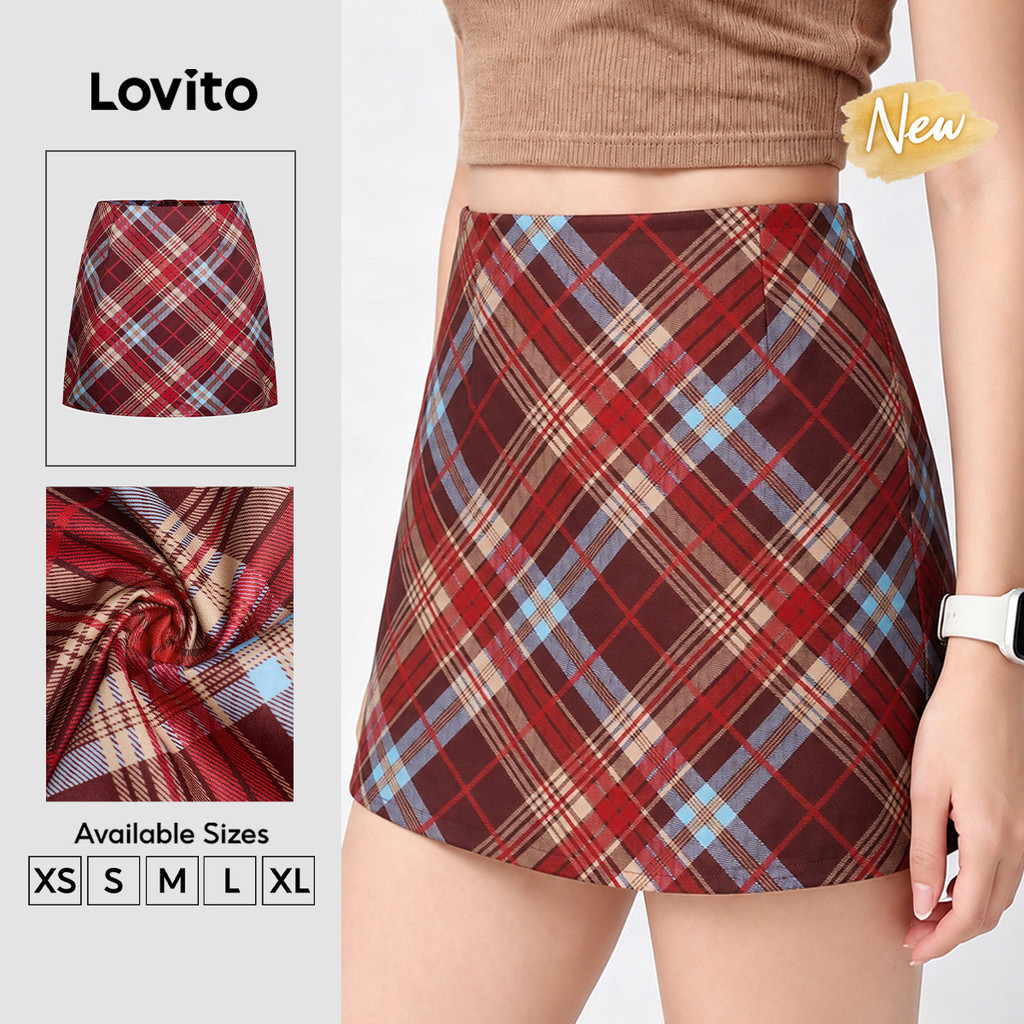 (New Arrival) Lovito Chân váy nữ kẻ Caro Phong cách thường ngày đa năng Cho mùa xuân hè và cuối tuần SKK10P1D1211