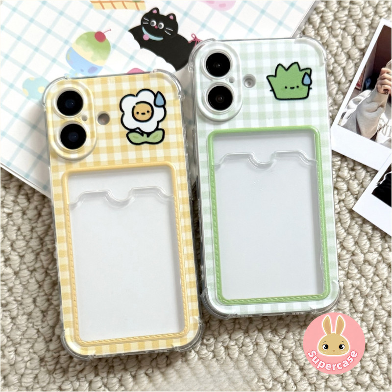 Lưới Hoa Cỏ Đựng Thẻ Ốp lưng Cho iPhone 17 Air 16 15 14 13 12 Mini 11 Pro XR XS Max X SE3 SE2 8 7 6 Plus Phim Hoạt Hình Dễ Thương Nơi Chụp Ảnh Ốp Lưng Mềm Trong Suốt