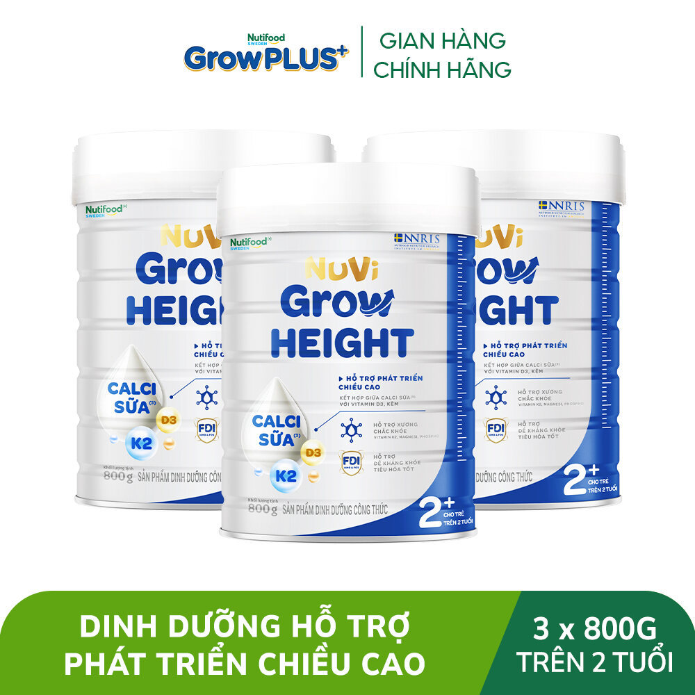 Combo 3 Sữa Bột Nuvi Grow Height phát triển chiều cao Trên 2 tuổi Lon 800g