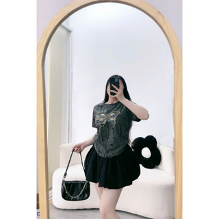 Set Bigsize nữ áo thun  cổ tròn tà bầu thêu họa tiết xinh xắn phối chân váy bí xòe có bảo hộ  - SET919(A249+CV413)