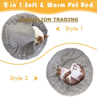 [DELION] Giường cho chó có mũ trùm đầu lông tơ chỉnh hình bánh rán tròn cho thú cưng Cuddler Giường làm dịu lo âu có thể giặt được Mềm mại chống trượt Hang mèo