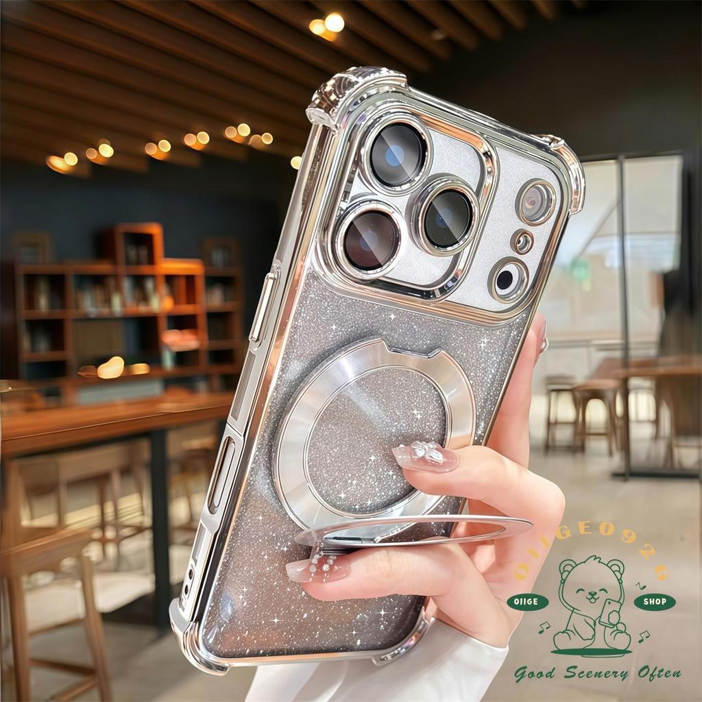 【 Ốp lưng iPhone17 】 Túi khí mạ màu cam hỗ trợ lấp lánh Vỏ điện thoại iphone17 Pro Max 16 15 14 13 12 11 cho vỏ iPhone Vỏ mềm silicon TPU chống sốc