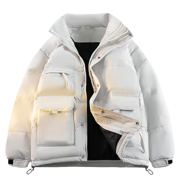 Áo khoác cotton cổ đứng cho nam, Áo khoác cotton màu trơn cho nam, Áo khoác mùa thu đông, Áo khoác cotton thông thường phong cách cặp đôi, Áo khoác nam, Áo khoác phồng RQCQ