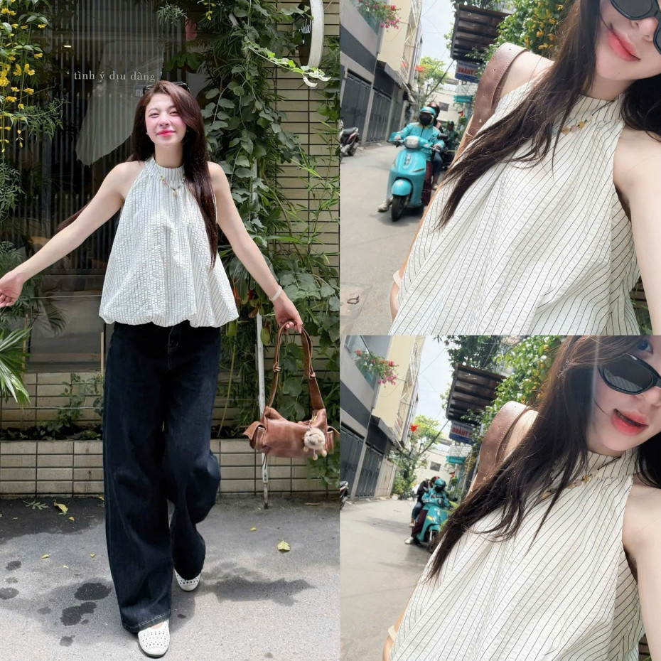 (ẢNH OLDSCHOOL) Áo cổ yếm NỮ dáng bí trứng phồng freesize 12 Tháng Sáu Clothing MA809