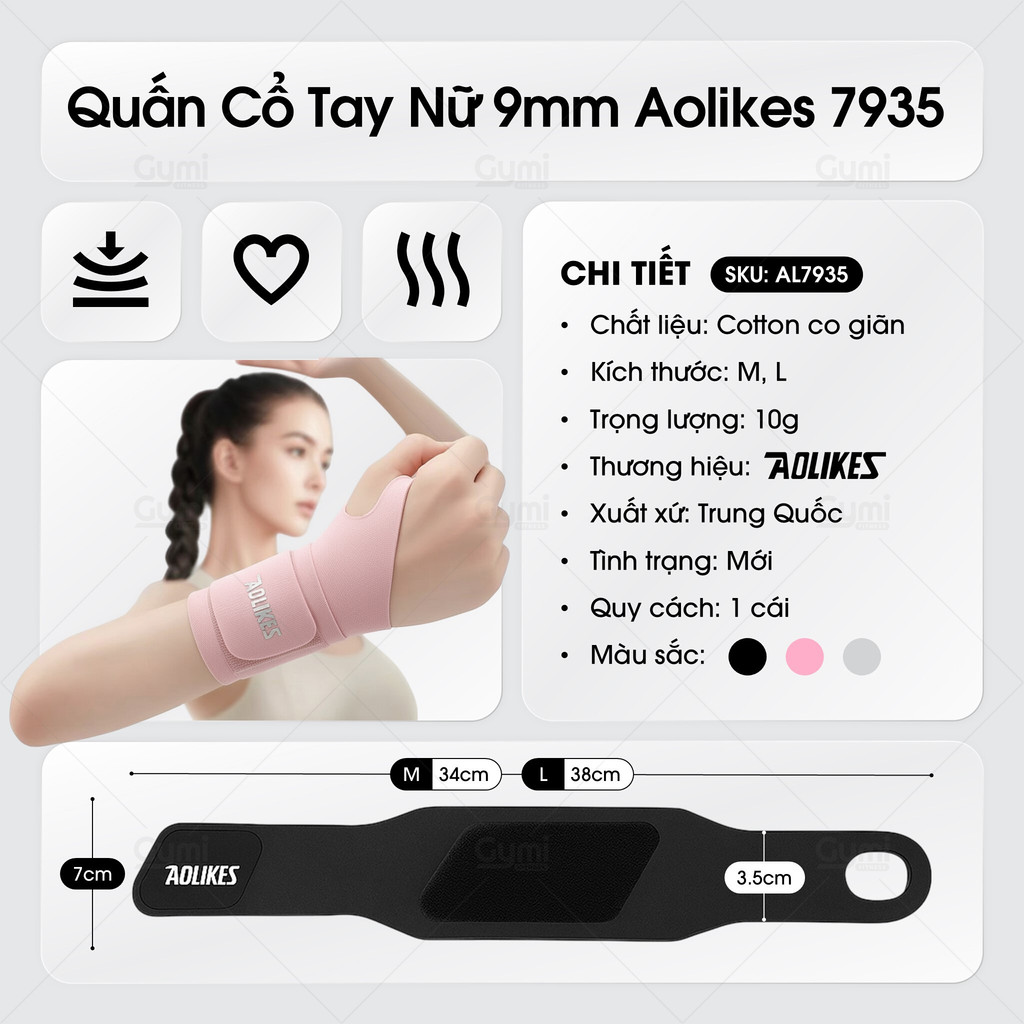[1 Chiếc] Băng Quấn Cổ Tay Aolikes 7935 - Siêu Mỏng, Hỗ Trợ Cố Định Gym, Yoga, Bóng Rổ, Pickleball - AL7935