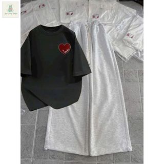 Tổng hợp quần  ống rộng chất da cá xám + mix áo phông form rộng tay lỡ unisex -TIM LOVE NGỰC-thubaquanao