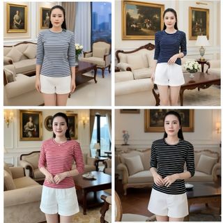 Áo thun dài tay nữ kẻ sọc,chất gân tăm cao cấp mềm mịn,co giãn 4 chiều, ôm nhẹ basic Hàn Quốc