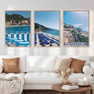 Ý City Blue Beach Lisbon New York odern Tối Giản Poster Không Khung Tranh Canvas Cho Phòng Khách Trang Trí Nhà