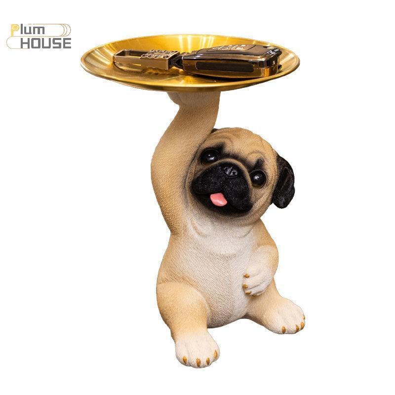 PlumHOUSE Sáng Tạo Pug Tượng Khay Bảo Quản Dễ Thương Chìa Khóa Chó Kẹo Ăn Nhẹ Tấm Bảo Quản Động Vật Điêu Khắc Đồ Trang Trí Văn Phòng Để Bàn Trang Trí VN