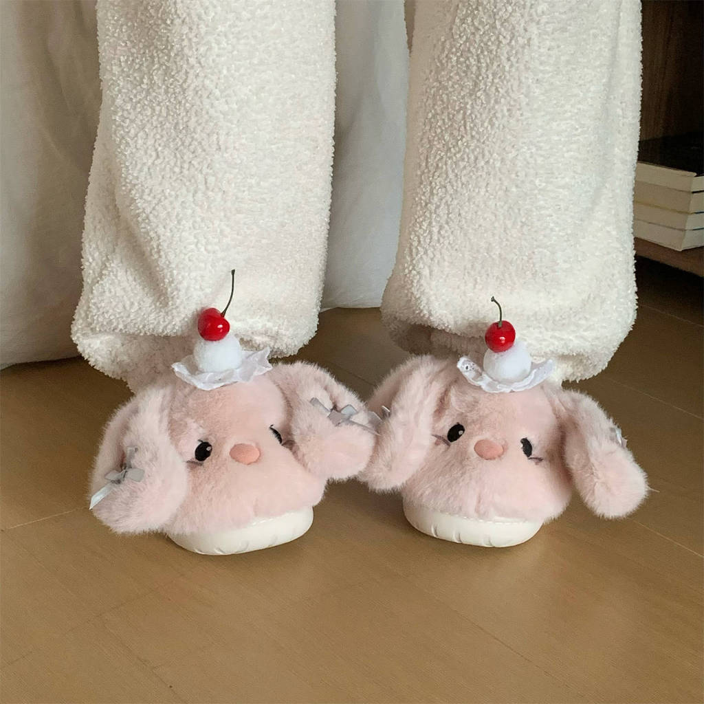XIXITIAO Dép Cotton Thỏ Dễ Thương Nữ Mùa Đông Thời Trang Phong Cách Mới Đế Mềm Phòng Ngủ Gia Đình
