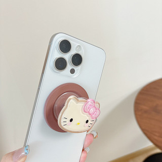 Dễ Thương KT Cat Trơn Tròn Từ Tính Giá Đỡ Điện Thoại Cho IPhone 16 15 14 13 12 Pro Max 14 Plus Có Thể Gập Lại Vòng Tay Co Giãn Để Bàn Đứng P1