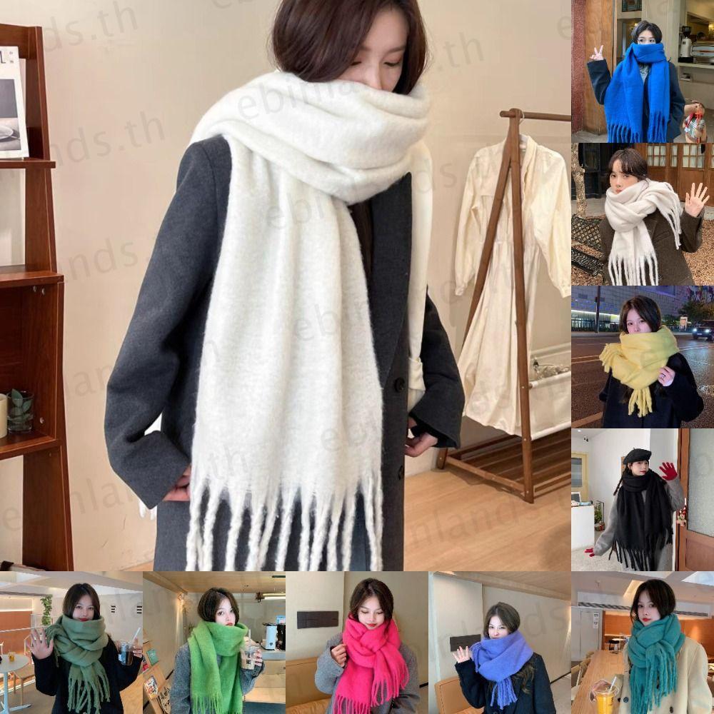 Khăn choàng Cashmere mùa đông EBINLANDS, Khăn quàng cổ dài Mohair ấm áp, Khăn choàng mềm màu trơn dày thời trang quấn nữ