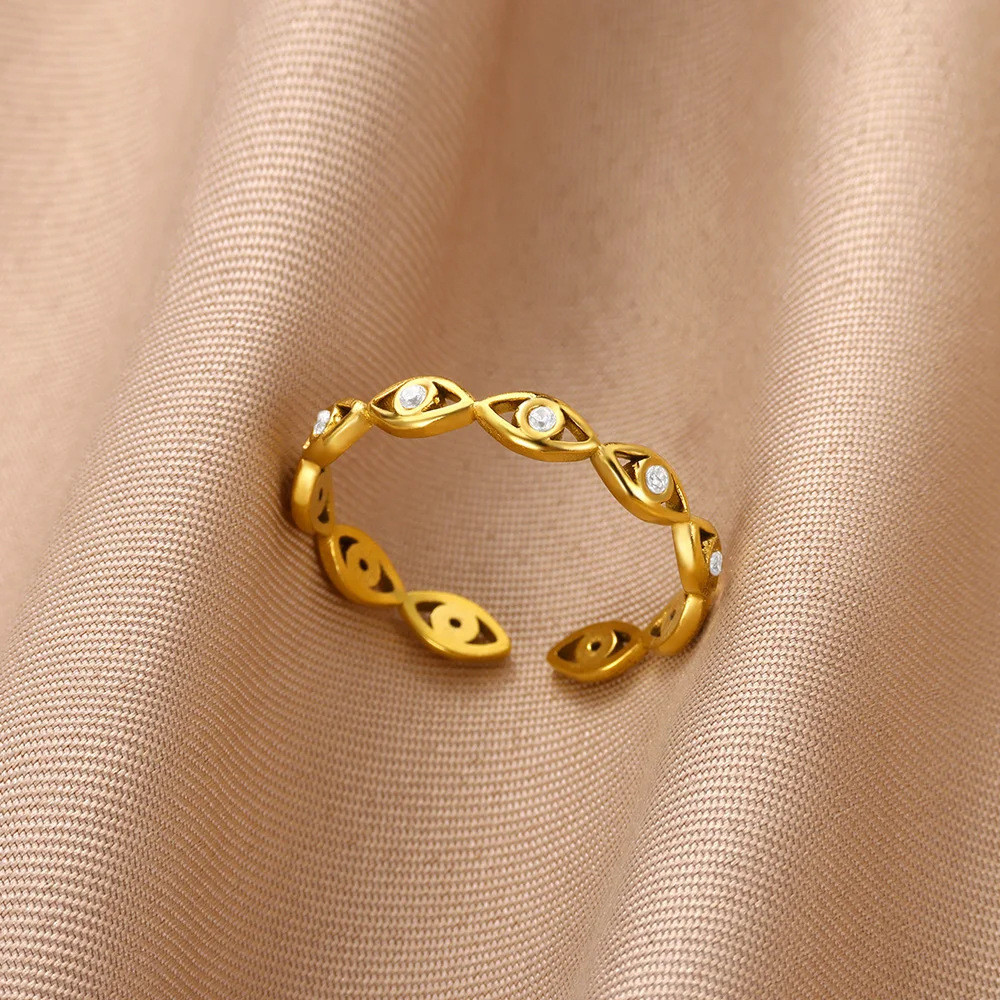 Nhẫn Mắt Quỷ Mạ Vàng 18K Nữ với Zircon Kẻ Sọc, An Toàn và Bền Màu
