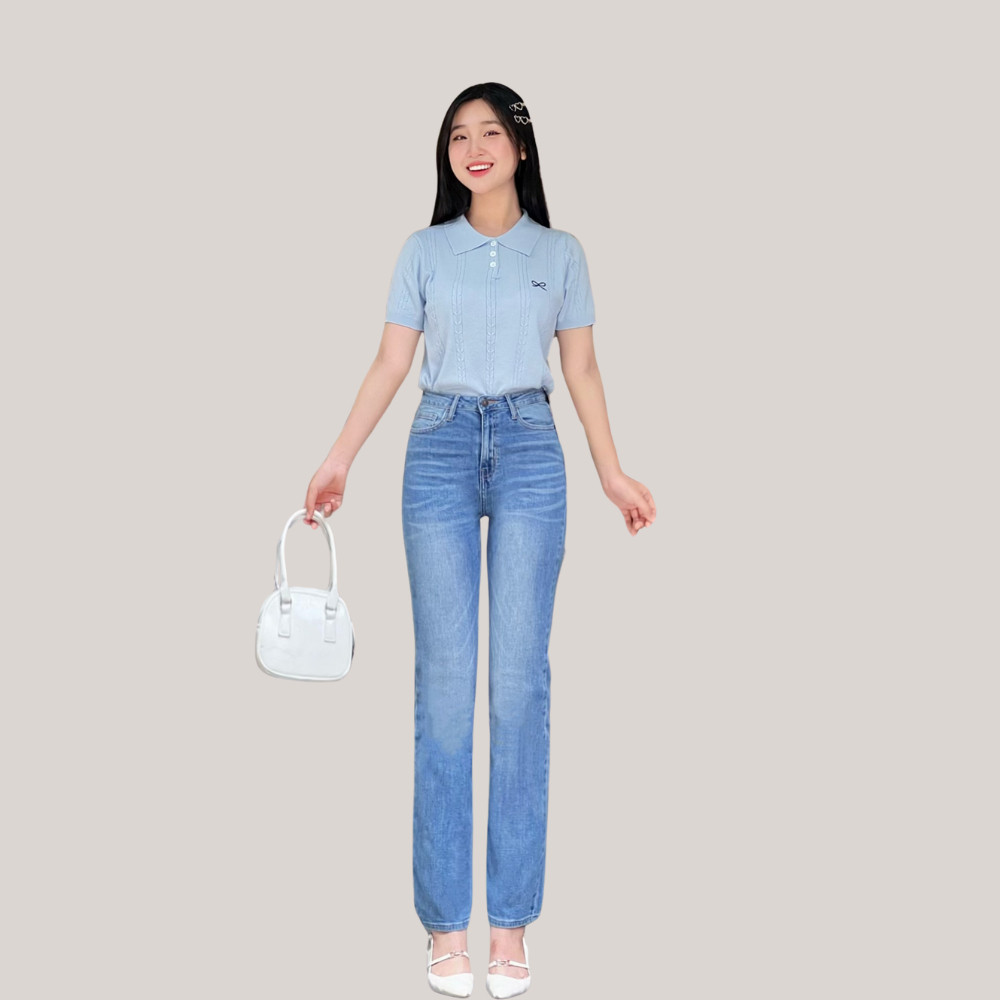 Quần Jean Nữ Ống Đứng 96cm TTTHAO Cao Cấp vải SIÊU MÁT, Dáng Vintage Straight,  Phong Cách basic J21