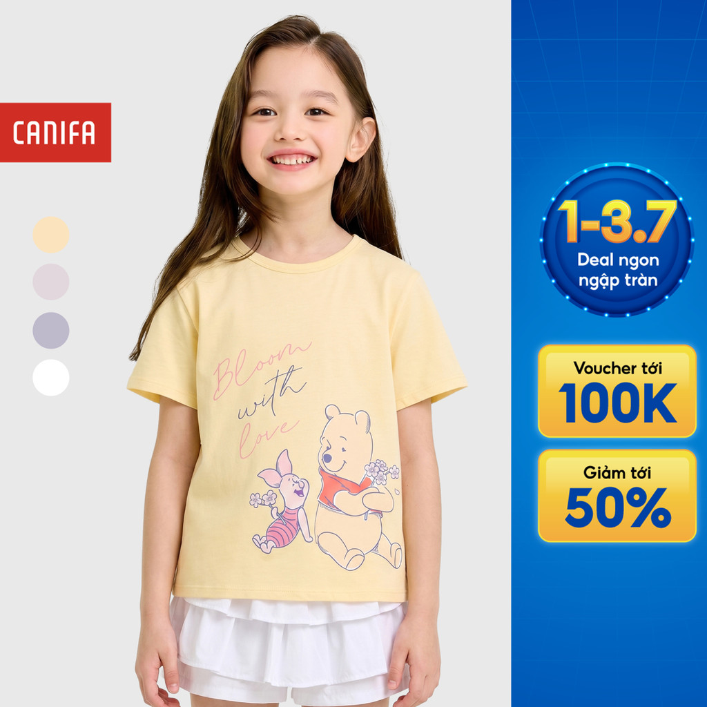 Áo phông bé gái CANIFA áo thun 100% cotton mềm mịn thoáng khí in hình Mickey 1TS26S012