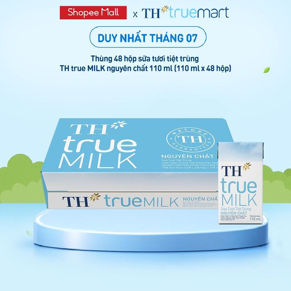 [LIVE STREAM] Thùng 48 hộp sữa tươi tiệt trùng  TH true MILK nguyên chất 110 ml (110 ml x 48)