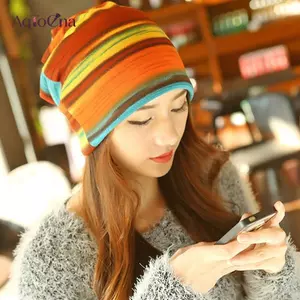 AqToCna Thời Trang Mới Nữ Mũ Mềm Mùa Xuân Thu Ấm Beanies Người Lớn Thể Thao Ngoài Trời Mũ Sọc Hip Hop Bonnet AqToCna
