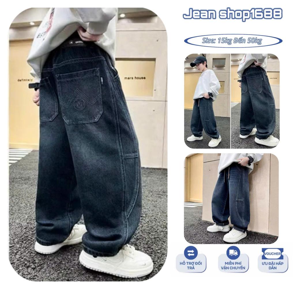 (16-50kg) Quần jeans bé trai phom rộng.Quần bò dài thiết kế và họa tiết Độc Đáo. có túi phía trước và sau (mã M1120)