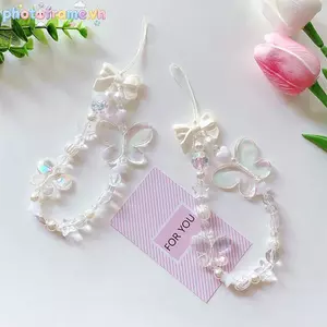 Khung Ảnh Trong Suốt Bướm Giả Ngọc Trai Hình Trái Tim Nơ Đính Hạt Dây Cổ Tay Chống Mất Dây Điện Thoại Di Động Dây Buộc Điện Thoại Di Động VN