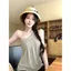 Áo Vest không tay cổ chữ thập mùa hè Kink Halter Thiết kế thích hợp lệch vai Slim-fit màu trắng thể hiện hình Hot Girl Áo sơ mi ngắn nhỏ nữ